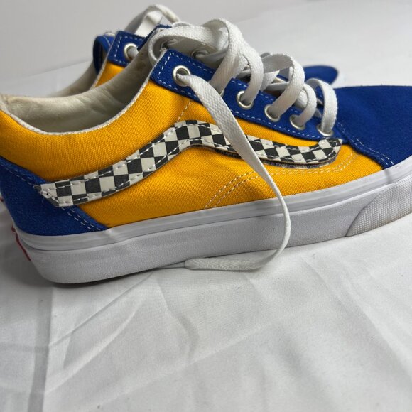 Vans Old Skool Low Official Velcro M Sz 5/W Sz 6.5 Checkerboard Blue Yellow - Picture 2 of 5